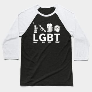 Donald Trump LGBT Parody T-Shirt: Liberty, Gun, Beer, and Trump Baseball T-Shirt